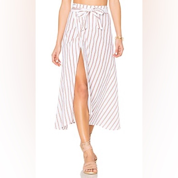 FAITHFULL THE BRAND Caribe Wrap Skirt in Natural Bay Stripe Print - Picture 1 of 5